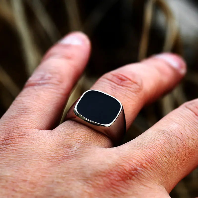 Obsidian Glossy Epoxy Stainless Steel Ring - Vrafi Jewelry