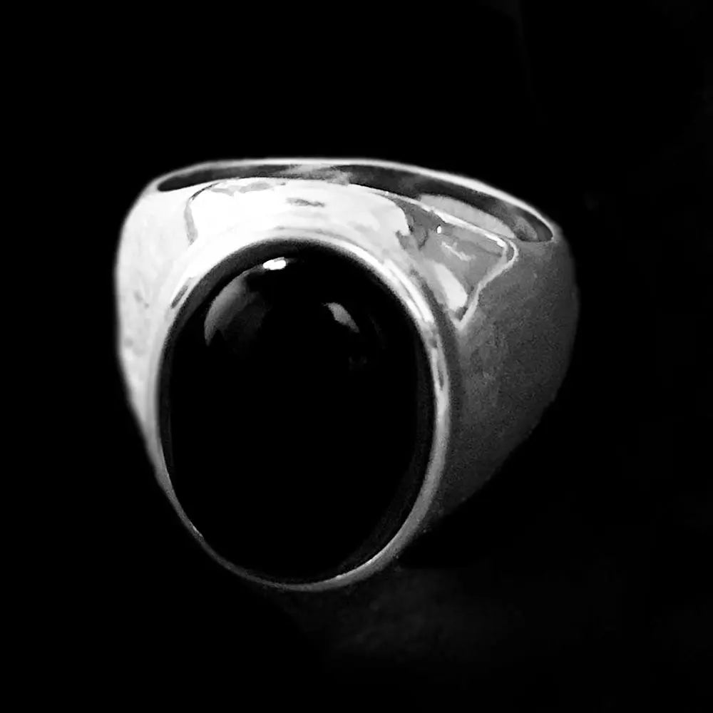 Oval Blue Turquoise-Obsidian Stainless Steel Ring VRAFI