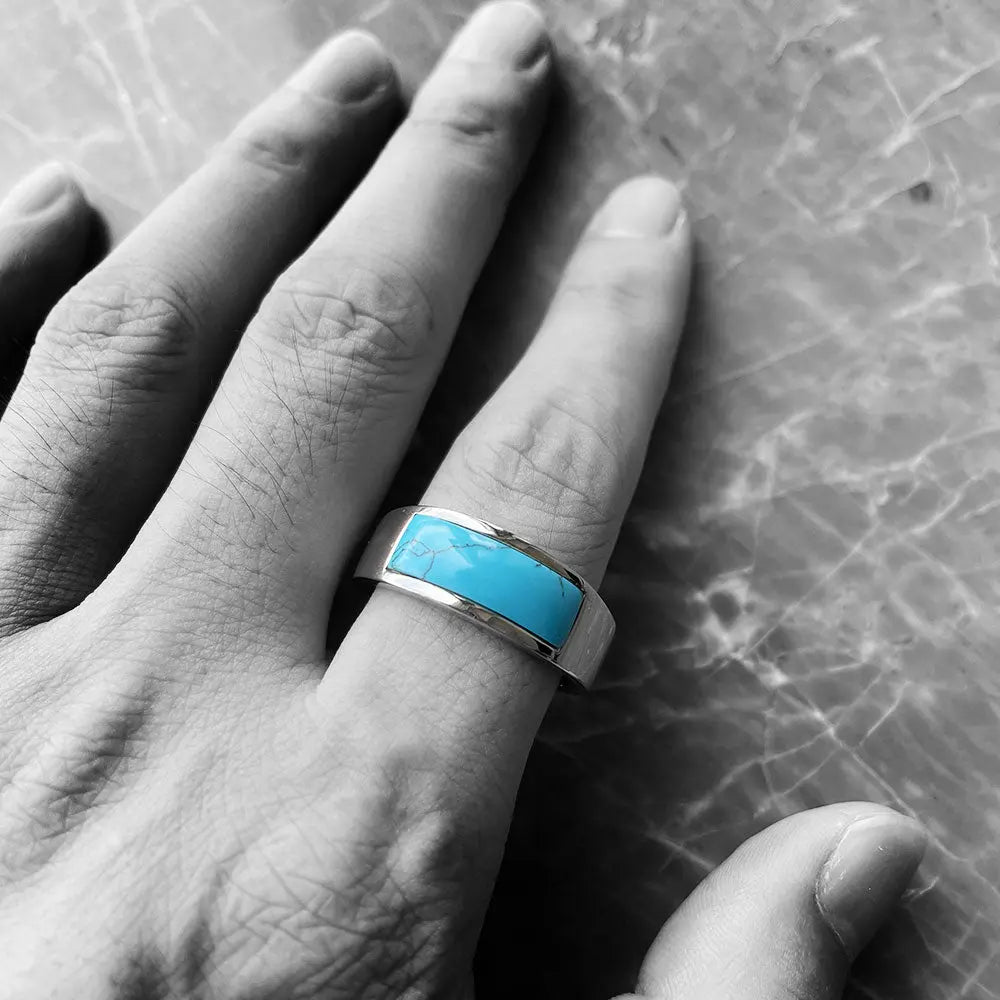 Parts Embedded Gemstone Stainless Steel Ring Band - Vrafi Jewelry