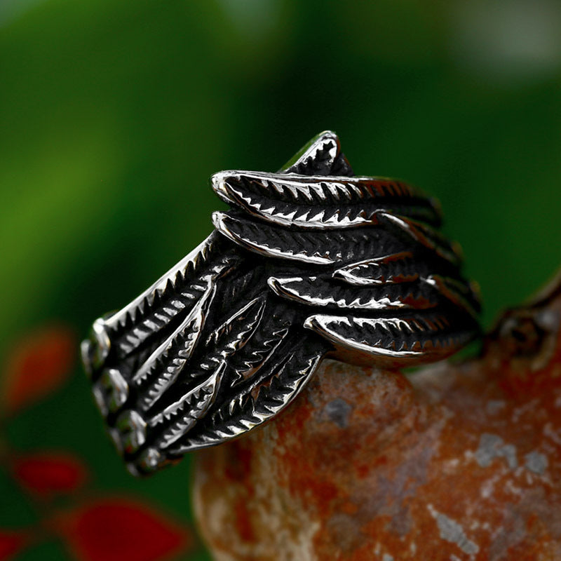 Personalized Wings Stainless Steel Ring-Vrafi Jewelry