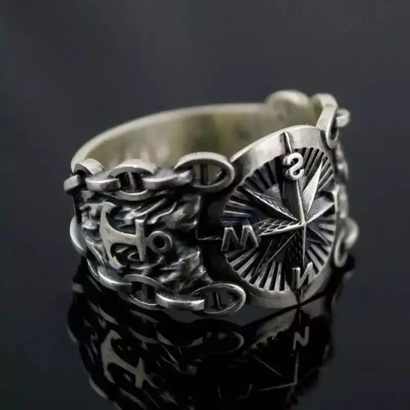 Pirate Compass Stainless Steel Ring - Vrafi Jewelry
