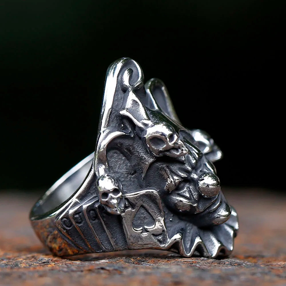 Poker and Joker Skull Stainless Steel Ring