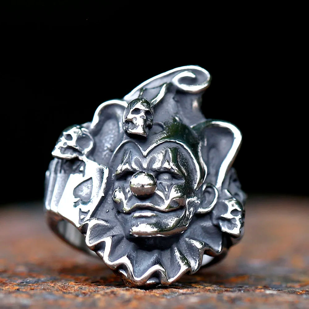 Poker and Joker Skull Stainless Steel Ring