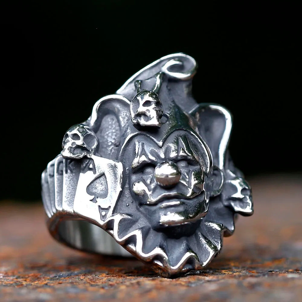 Poker and Joker Skull Stainless Steel Ring