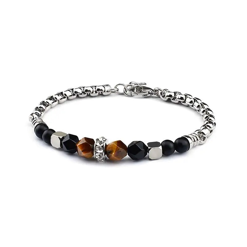 Polyhedron Natural Stone Bead Box Chain Bracelet VRAFI