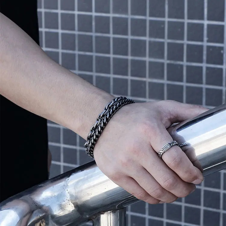 Punk Blackened Stainless Steel Braided Bracelet VRAFI