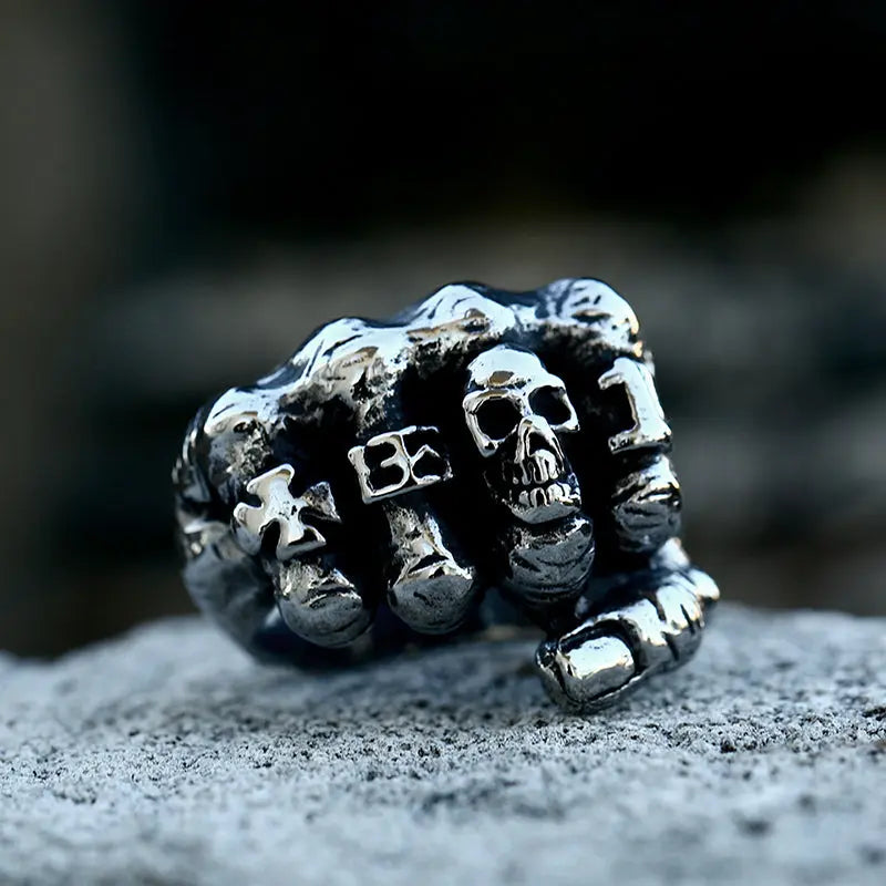 Punk Skull Fist Stainless Steel Rings VRAFI
