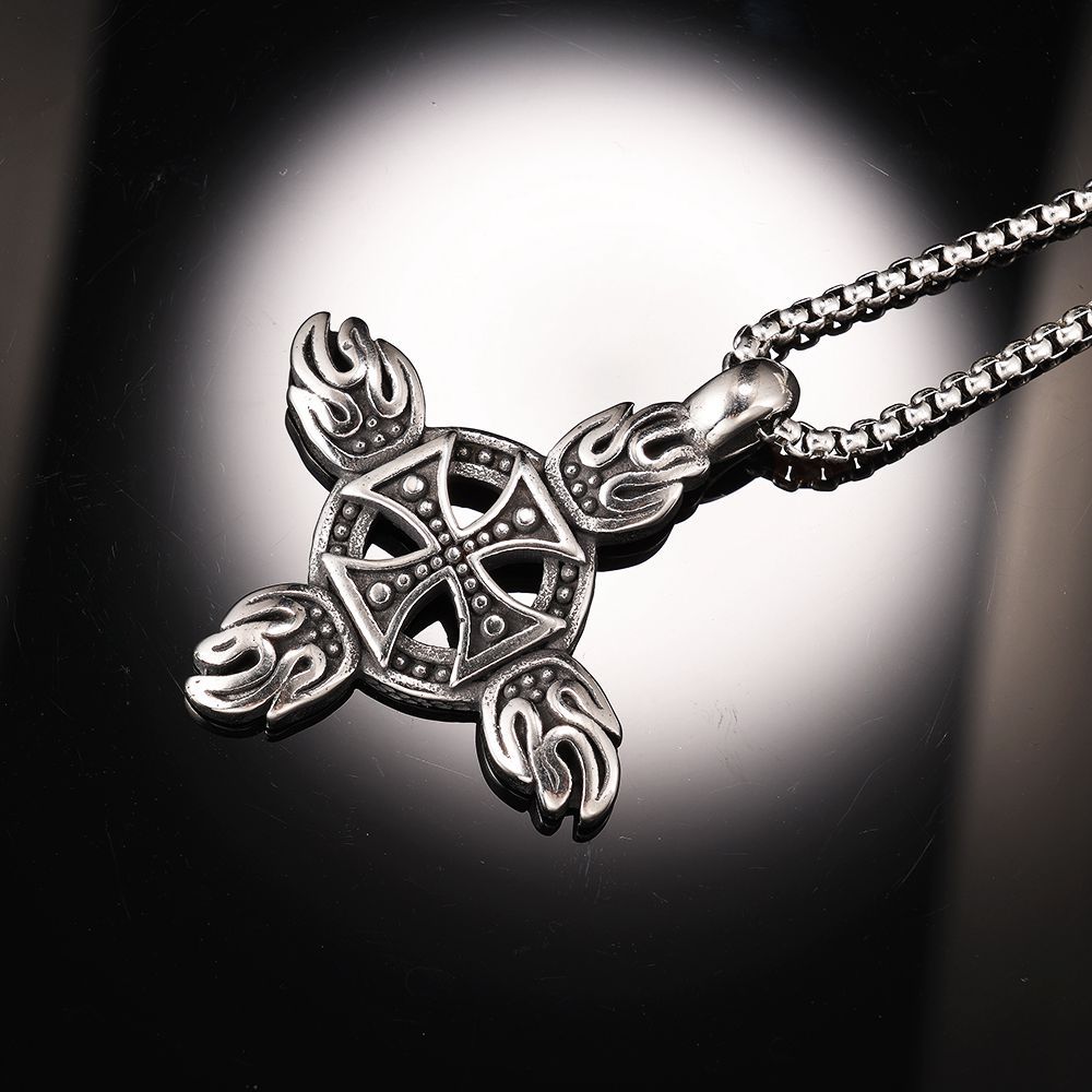 Punk Style Cross Biker Club Flame Necklace For Men