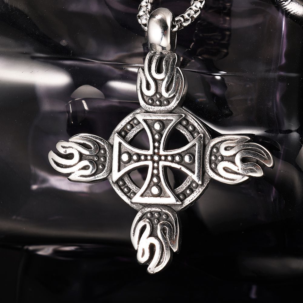 Punk Style Cross Biker Club Flame Necklace For Men