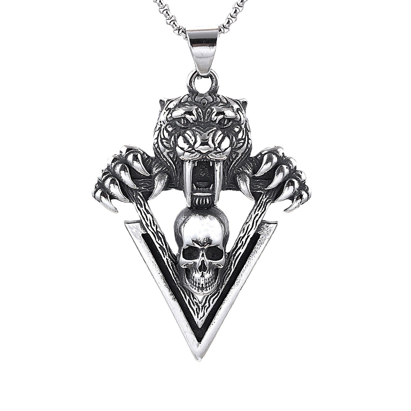 Punk Tiger Head Skull Necklace Pendant