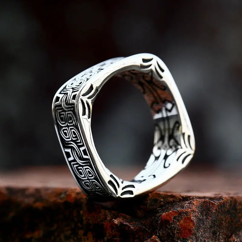 Quadrilateral Pattern Stainless Steel Ring VRAFI