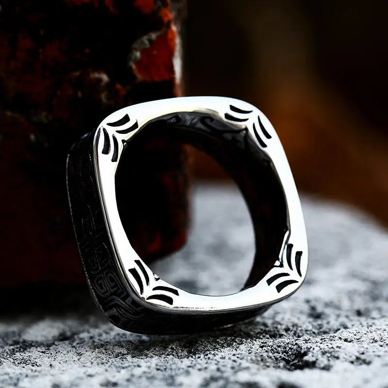 Quadrilateral Pattern Stainless Steel Ring VRAFI