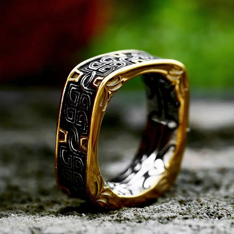 Quadrilateral Pattern Stainless Steel Ring VRAFI