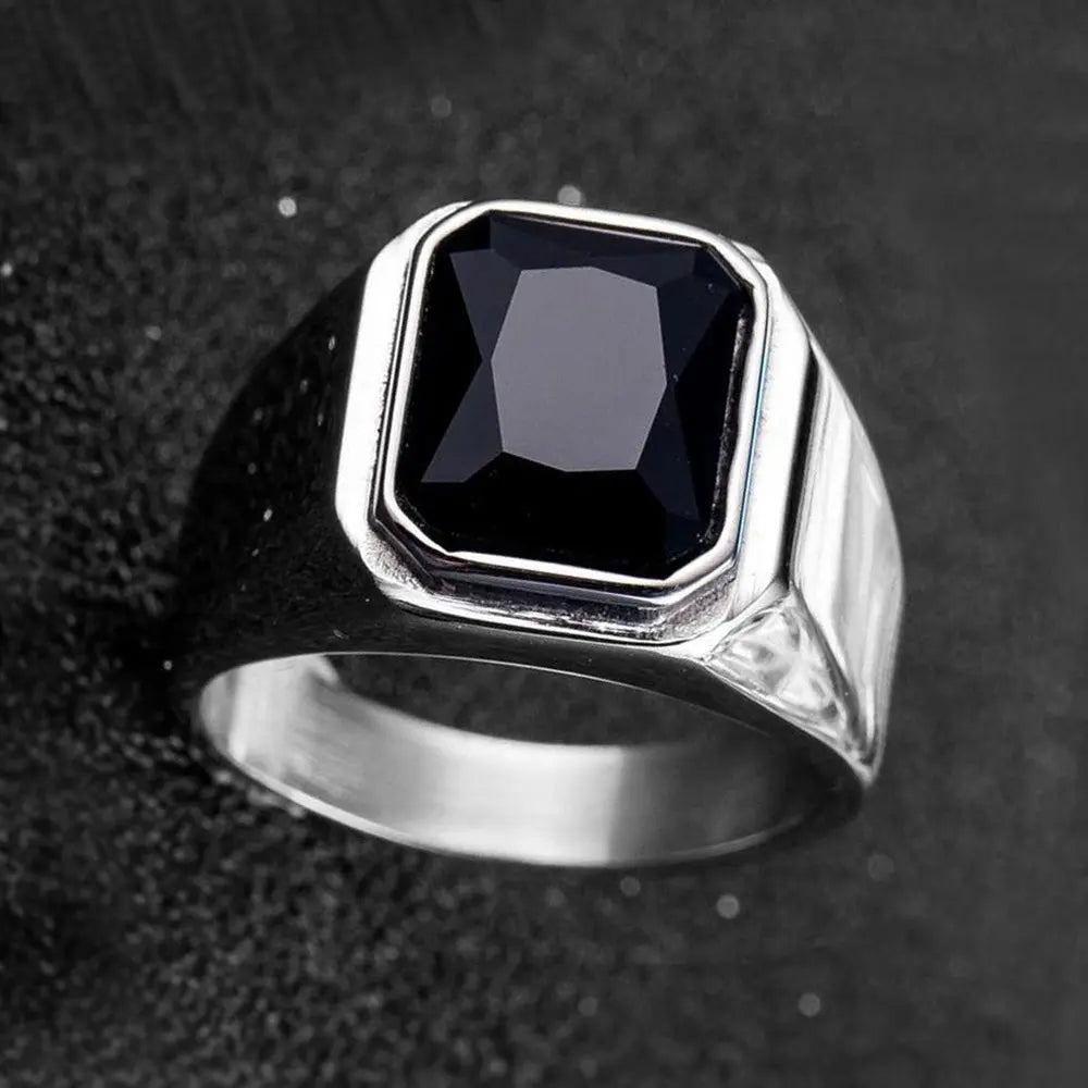 Radiant Cut Gemstone Inlaid Stainless Steel Ring - Vrafi Jewelry