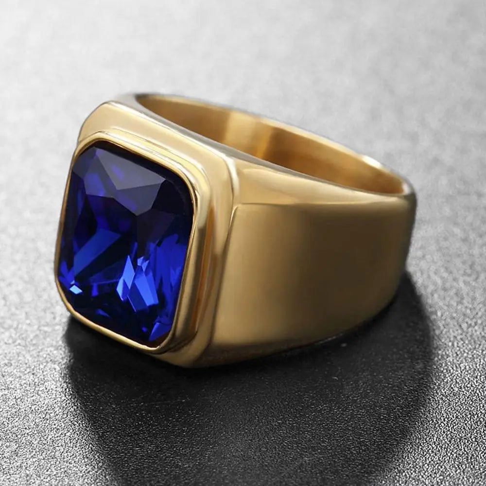 Radiant Cut Gemstone Inlaid Stainless Steel Ring - Vrafi Jewelry