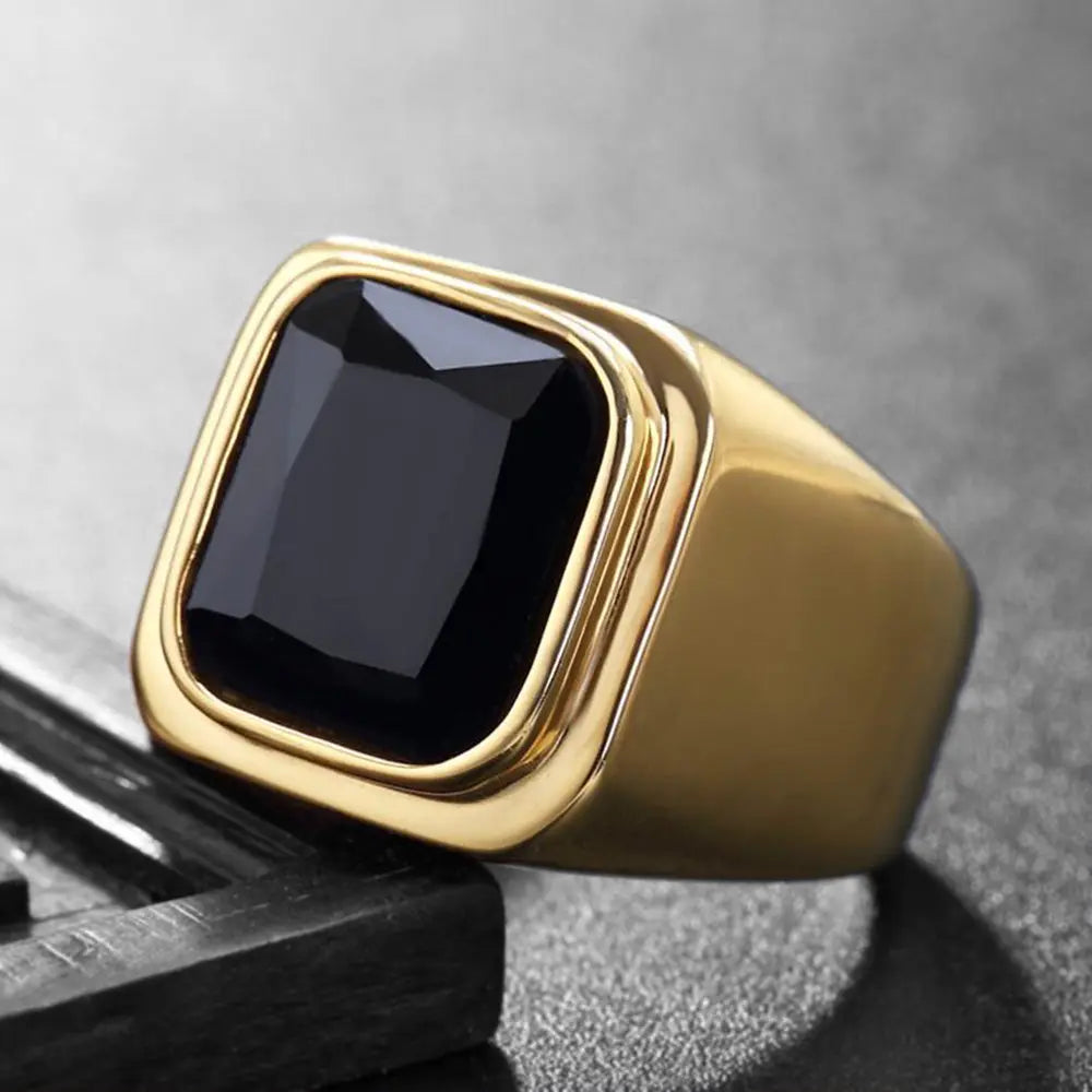 Radiant Cut Gemstone Inlaid Stainless Steel Ring - Vrafi Jewelry