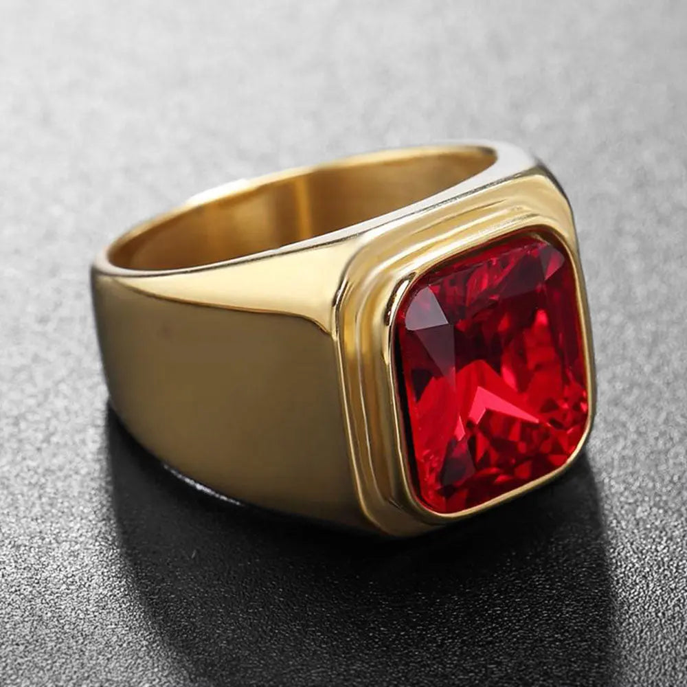 Radiant Cut Gemstone Inlaid Stainless Steel Ring - Vrafi Jewelry