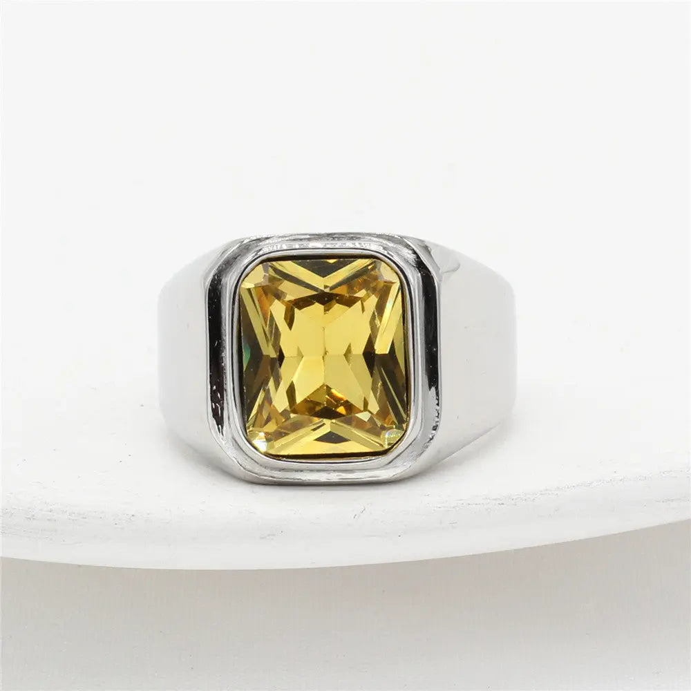 Radiant Cut Gemstone Inlaid Stainless Steel Ring - Vrafi Jewelry