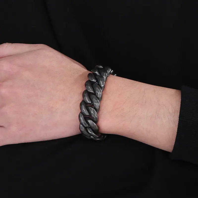 Retro Style Box Clasp Cuban Link Stainless Steel Bracelet VRAFI