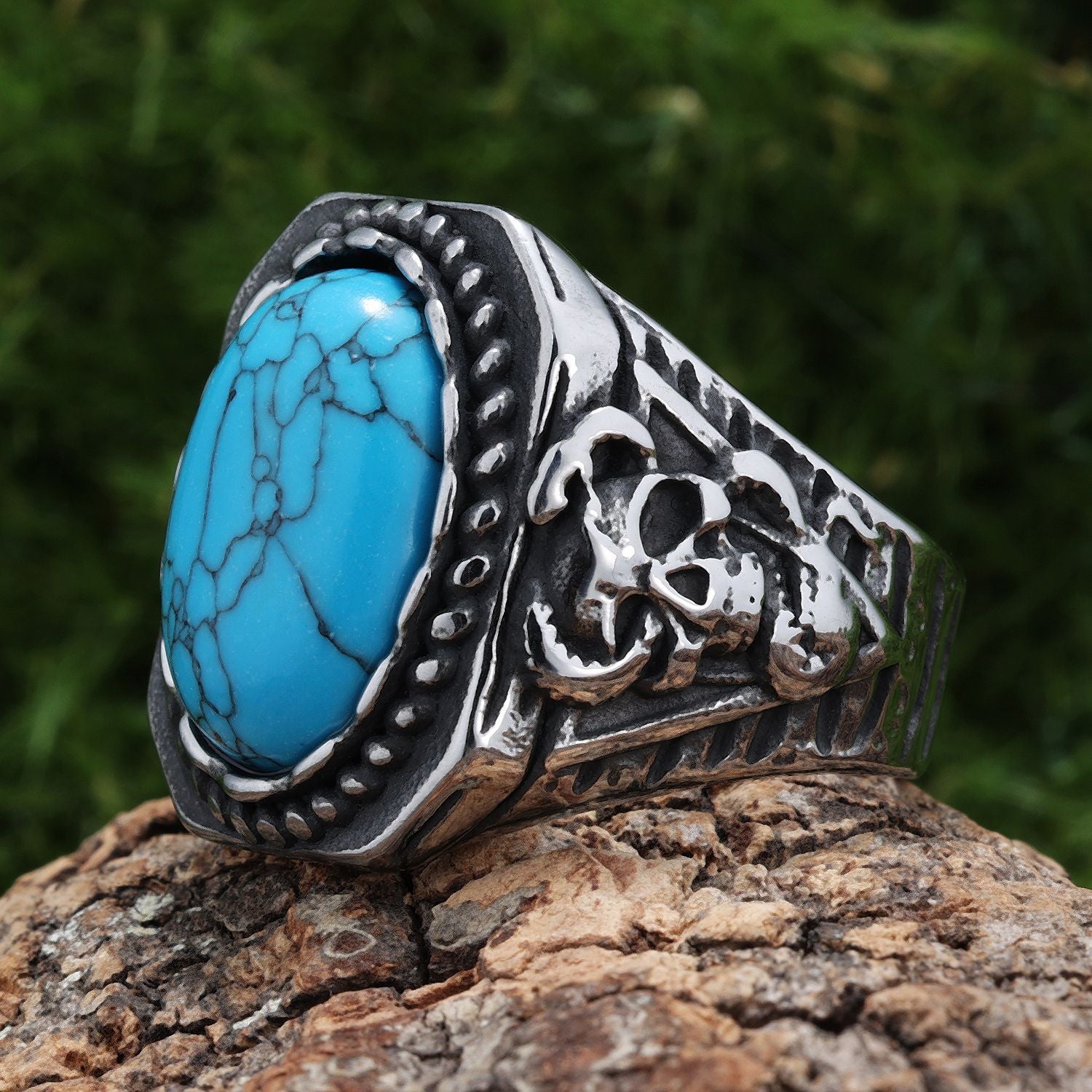 Anillo de sello de acero inoxidable tallado minimalista