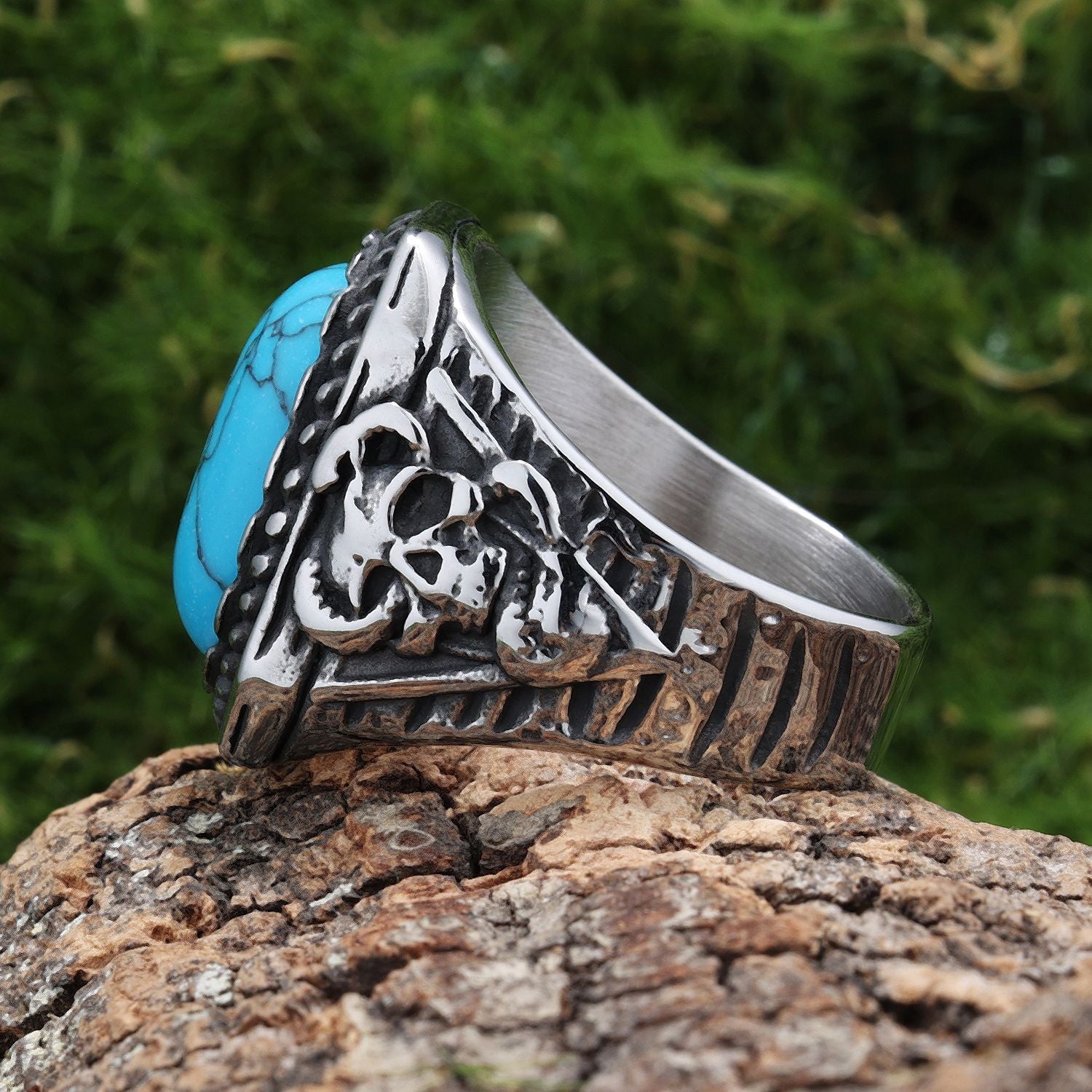 Anillo de sello de acero inoxidable tallado minimalista