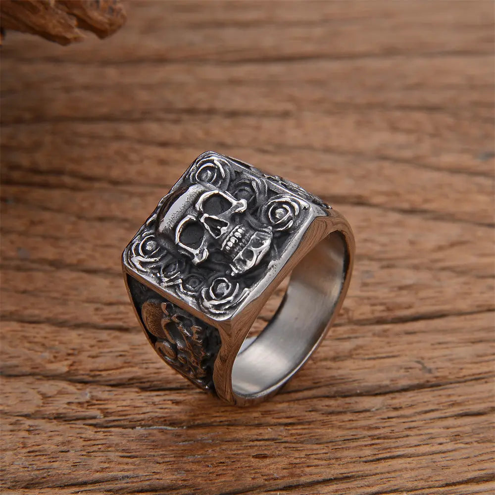 Rosette Skull Stainless Steel Ring VRAFI