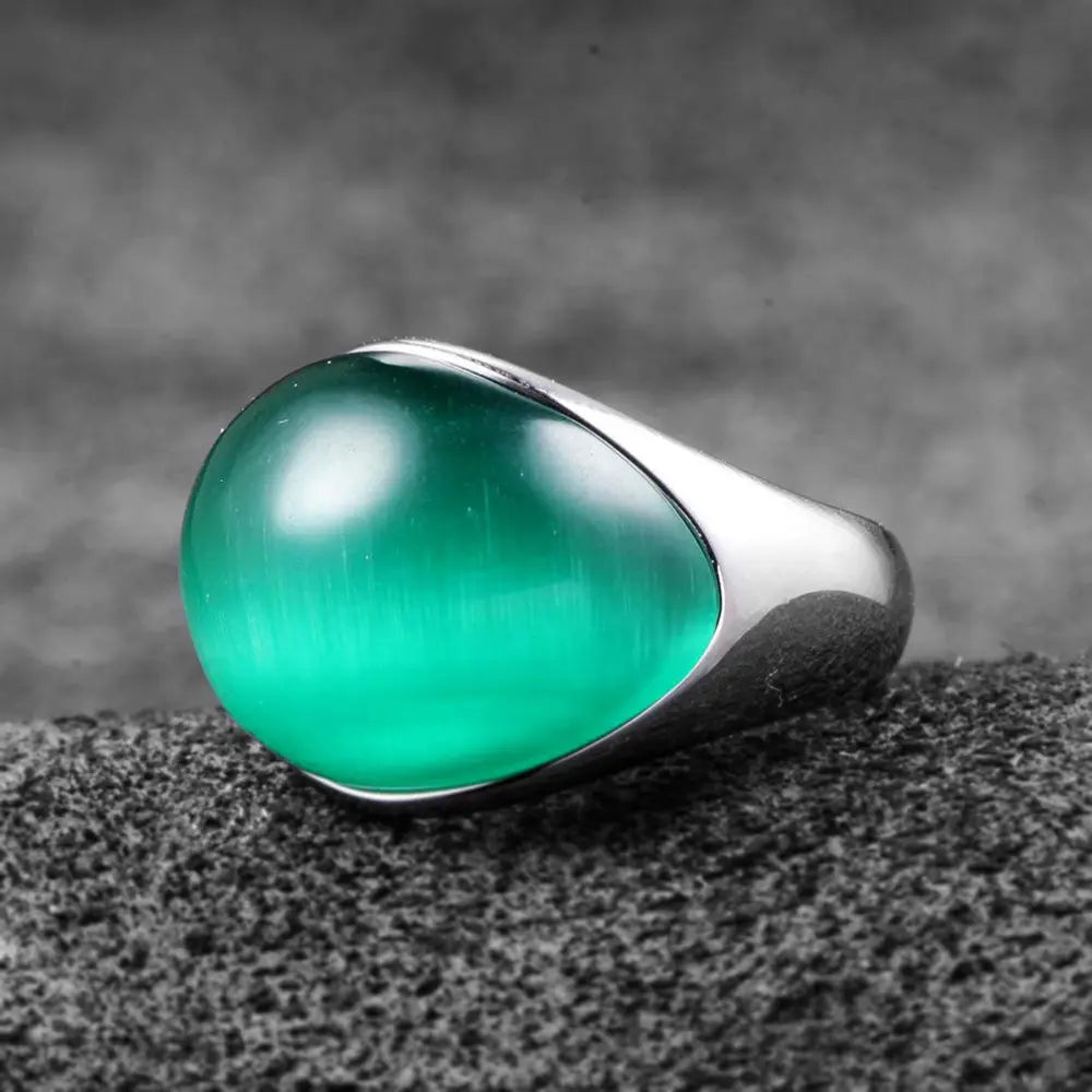 Round Aurora Opal Stainless Steel Ring - Vrafi Jewelry