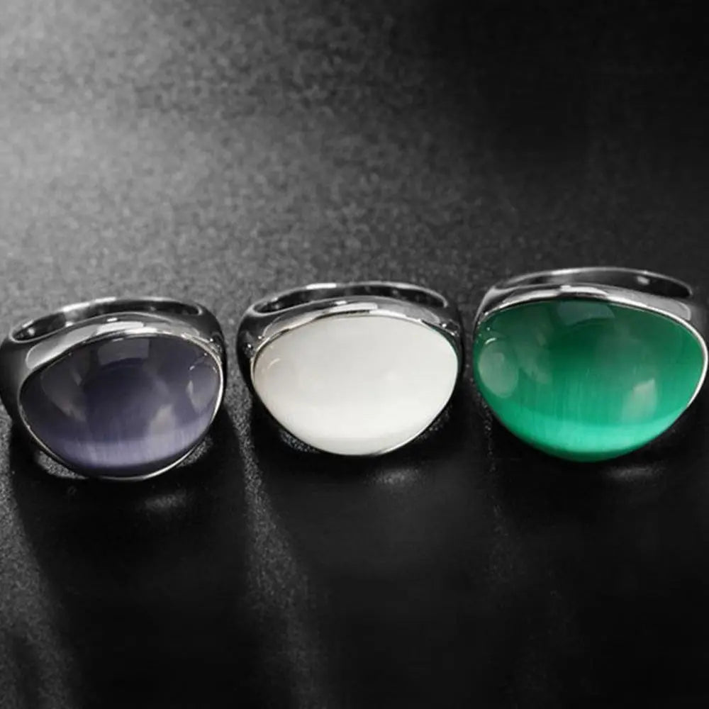 Round Aurora Opal Stainless Steel Ring - Vrafi Jewelry