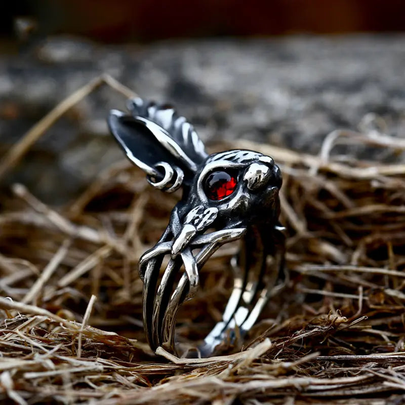 Ruby Eye Rabbit Stainless Steel Ring VRAFI