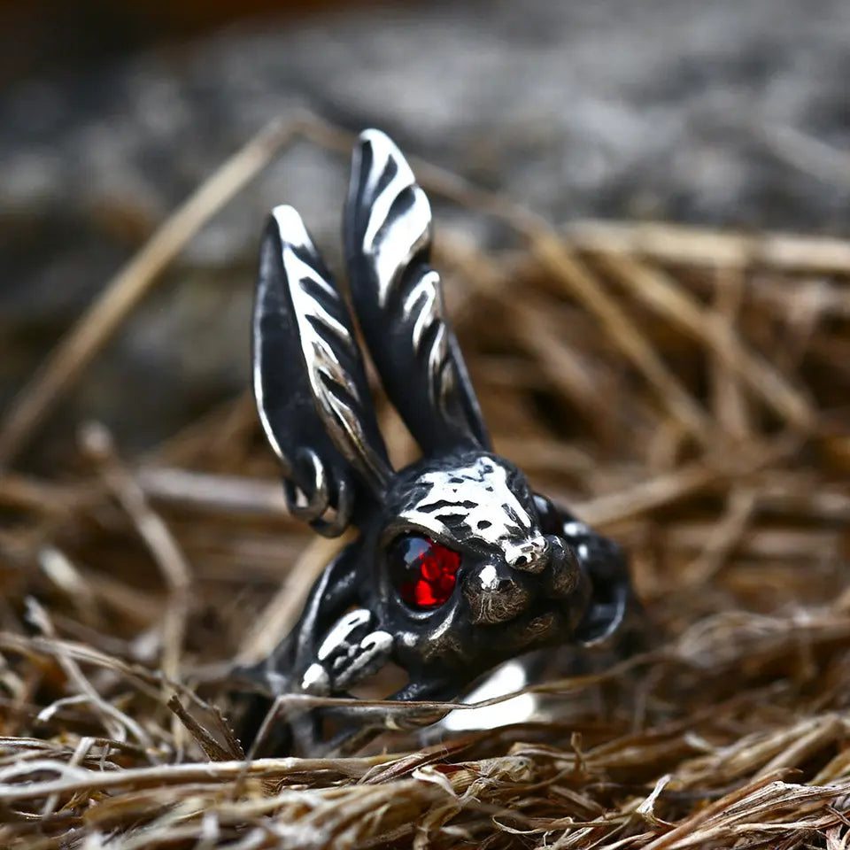 Ruby Eye Rabbit Stainless Steel Ring VRAFI