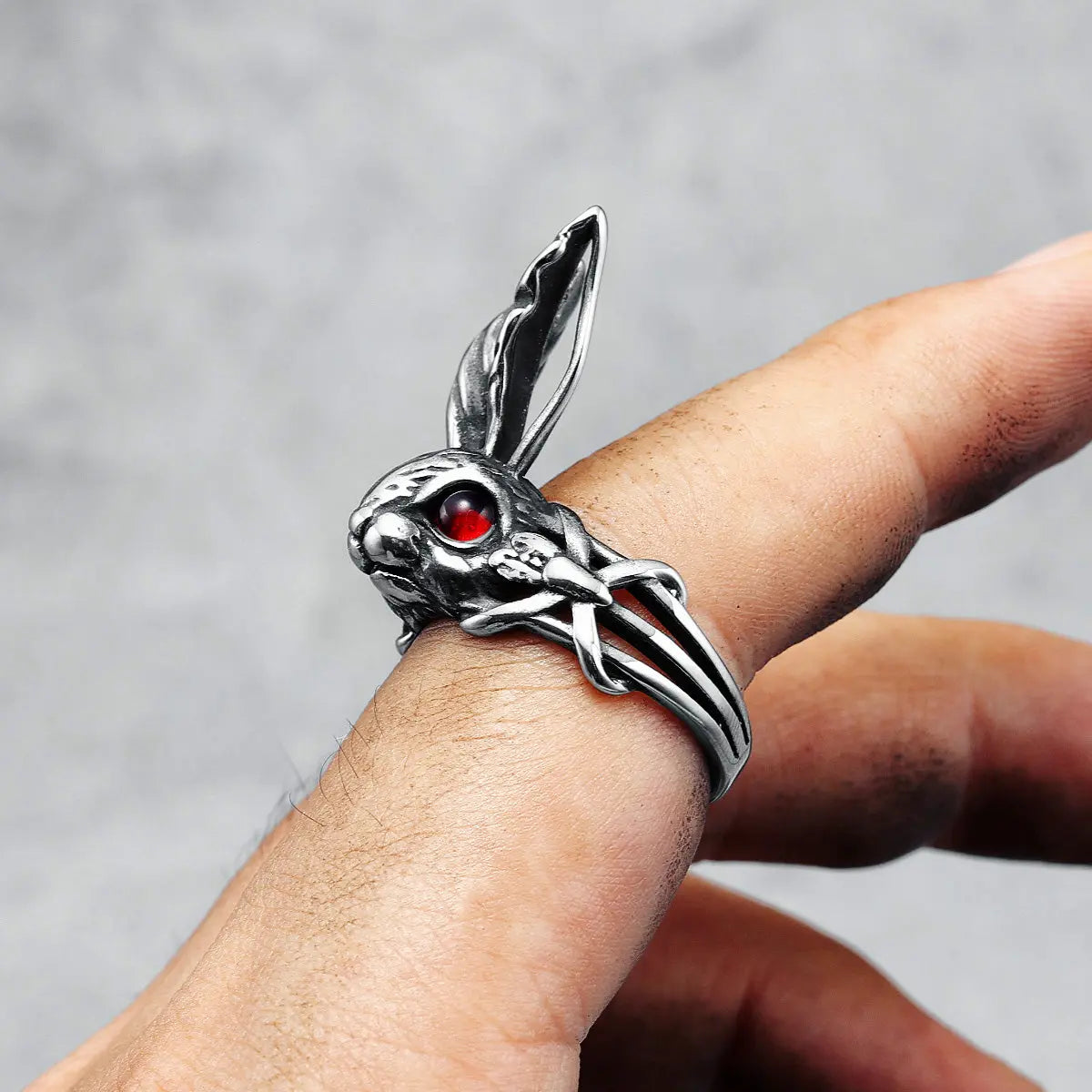 Ruby Eye Rabbit Stainless Steel Ring VRAFI