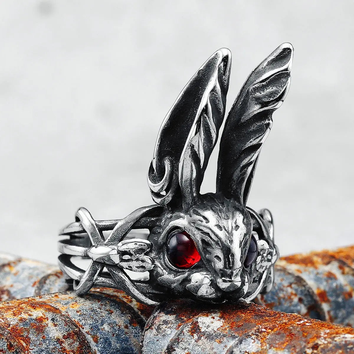 Ruby Eye Rabbit Stainless Steel Ring VRAFI