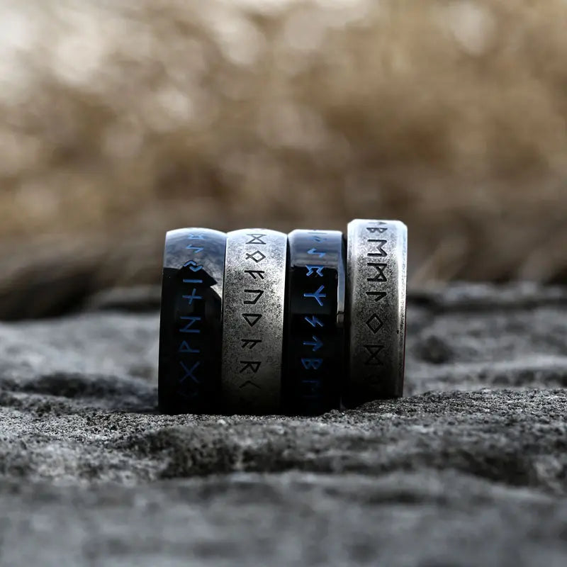 Runes Engraved With Rosewood Stainless Steel Ring VRAFI