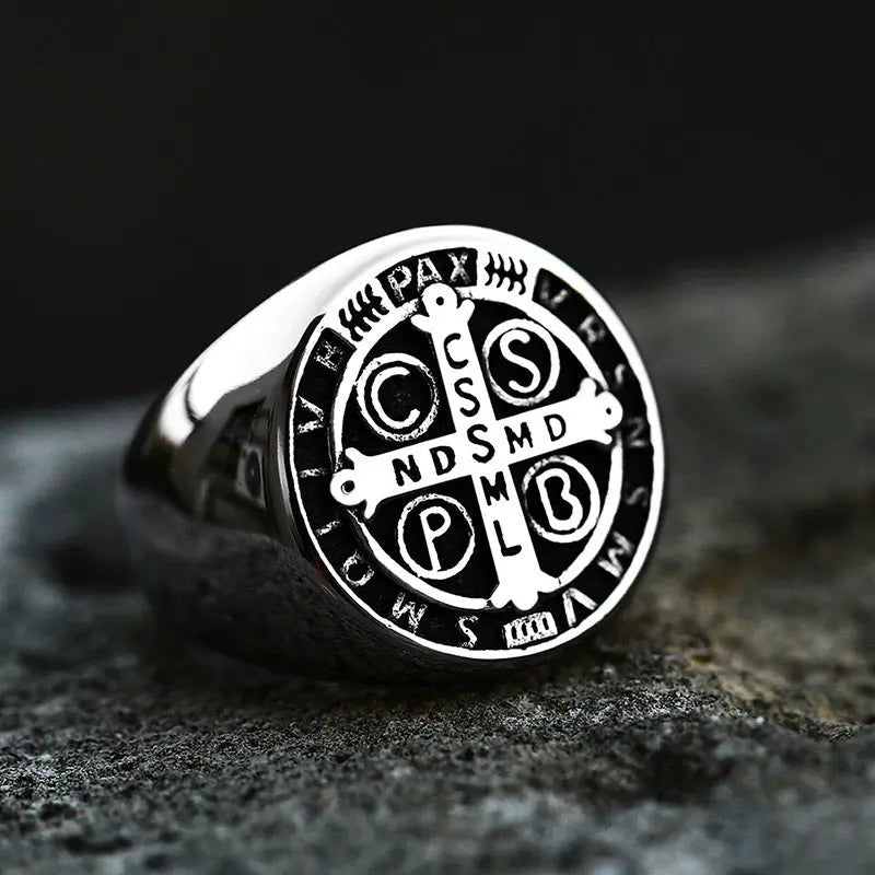 Saint Benedict Meda Stainless Steel Ring - Vrafi Jewelry