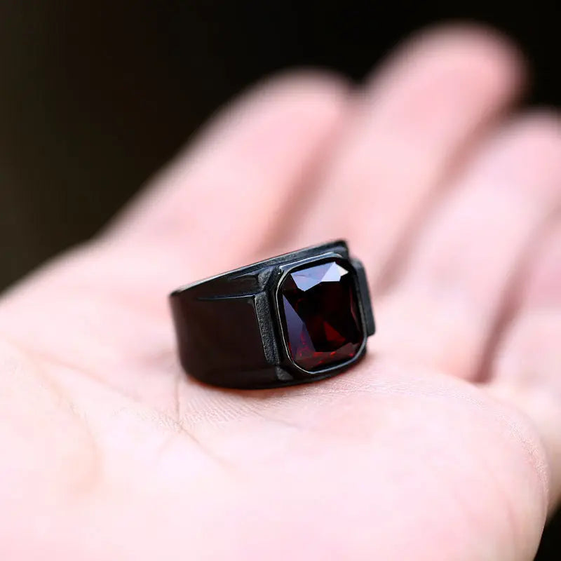 Scissor Cut Gemstone Black Band Stainless Steel Ring VRAFI