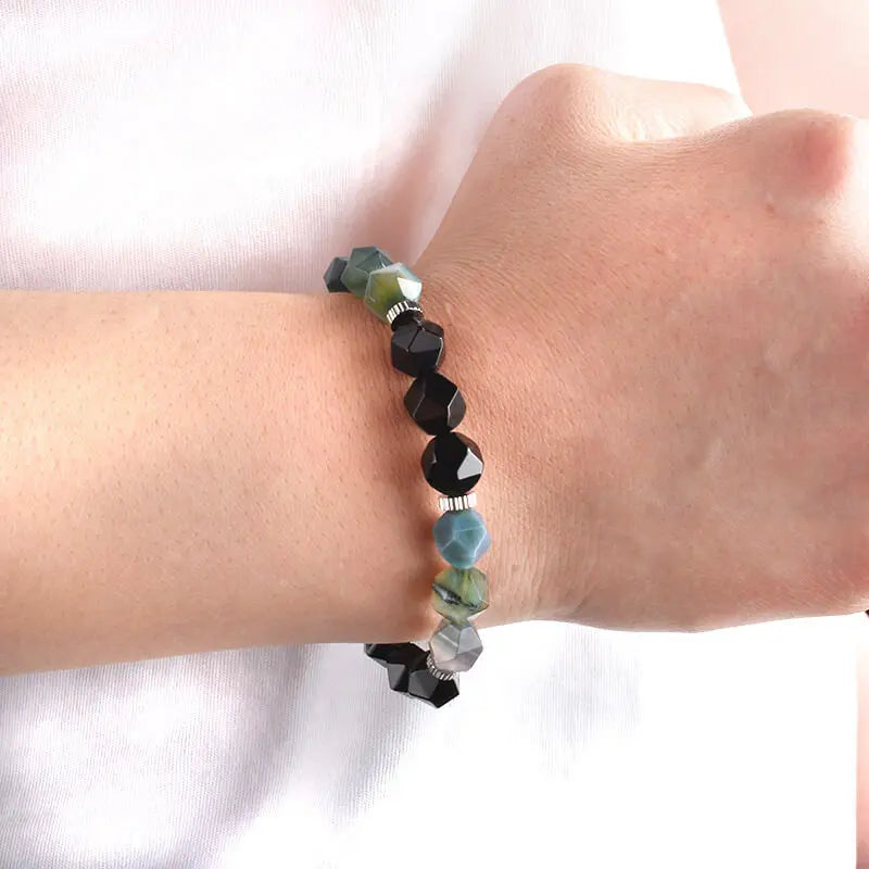 Section design Green Agate Stainless Steel Bracelet  Beaded Jewelry VRAFI