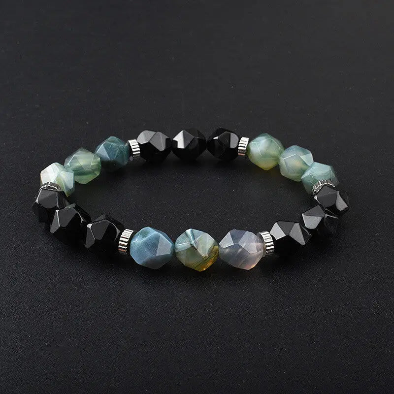 Section design Green Agate Stainless Steel Bracelet Beaded Jewelry VRAFI