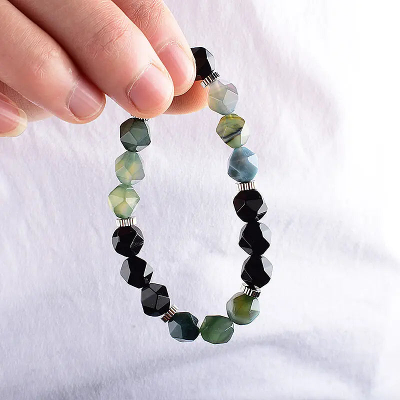 Section design Green Agate Stainless Steel Bracelet Beaded Jewelry VRAFI