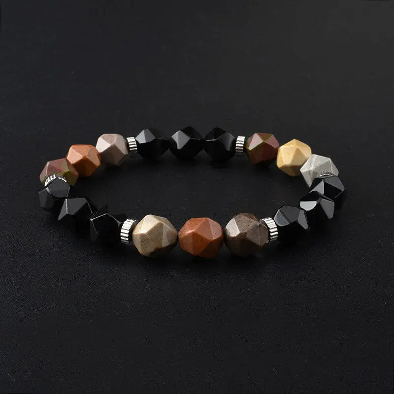 Section design Green Agate Stainless Steel Bracelet Beaded Jewelry VRAFI