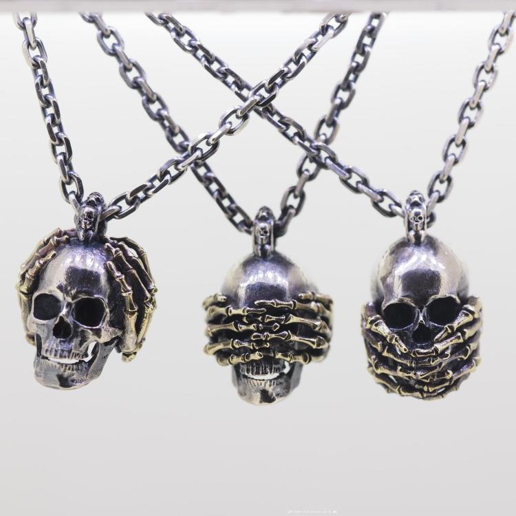 See No Evil Hear No Evil Speak No Evil Skull Pendant Necklace