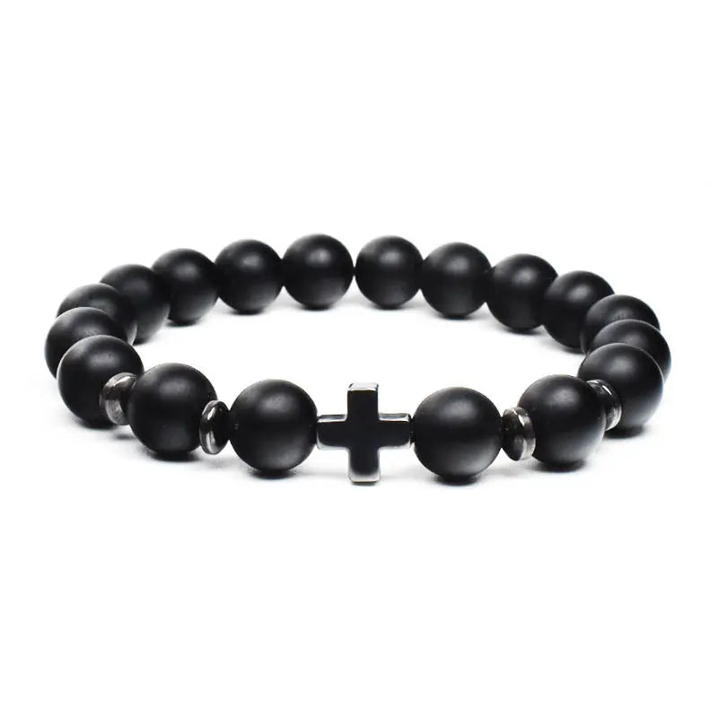 Single-row Stone Bead Stretchable Cross Bracelet VRAFI