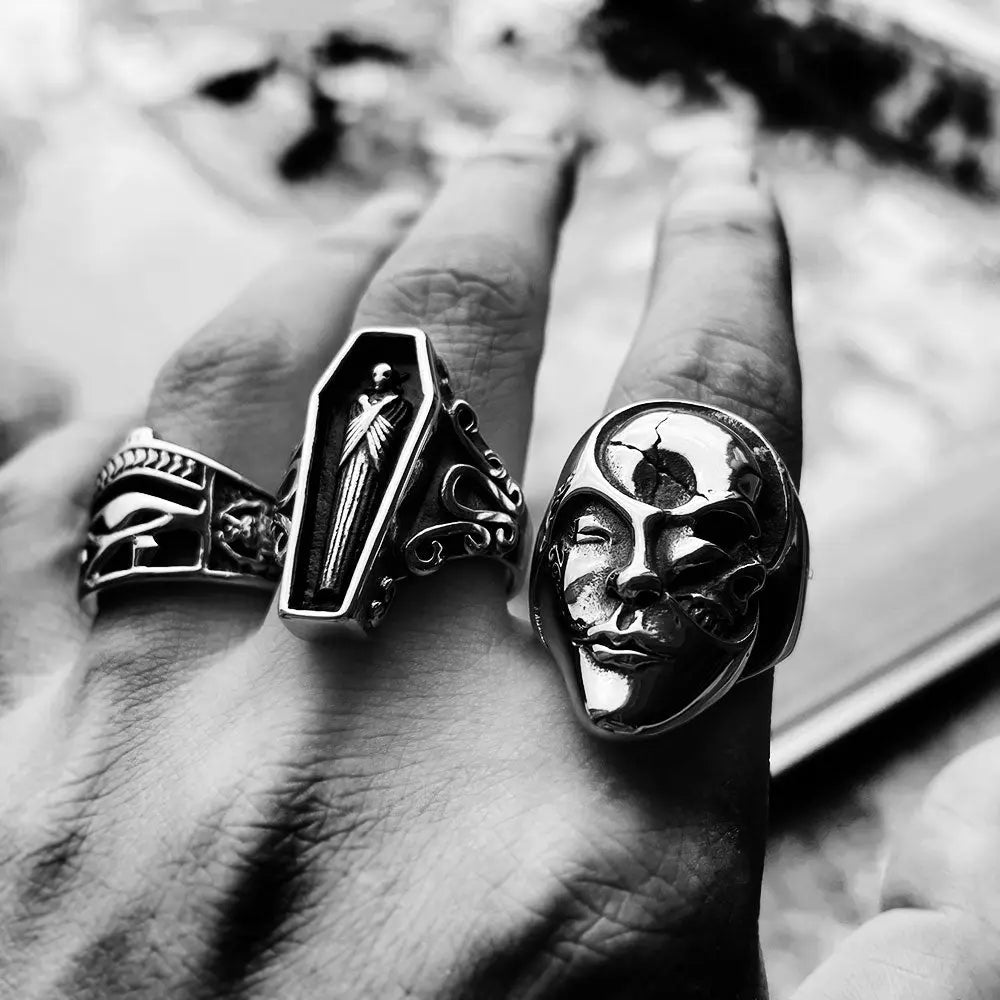 Skull In Face Stainless Steel Ring - Vrafi Jewelry
