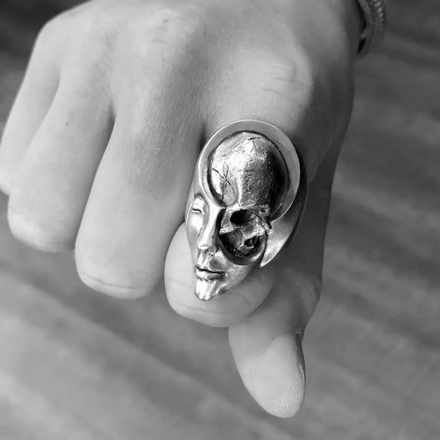 Skull In Face Stainless Steel Ring - Vrafi Jewelry