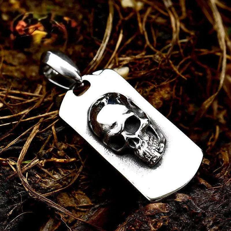 Skull Military License Stainless Steel Pendant Vrafi Jewelry