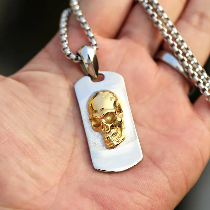 Skull Military License Stainless Steel Pendant Vrafi Jewelry