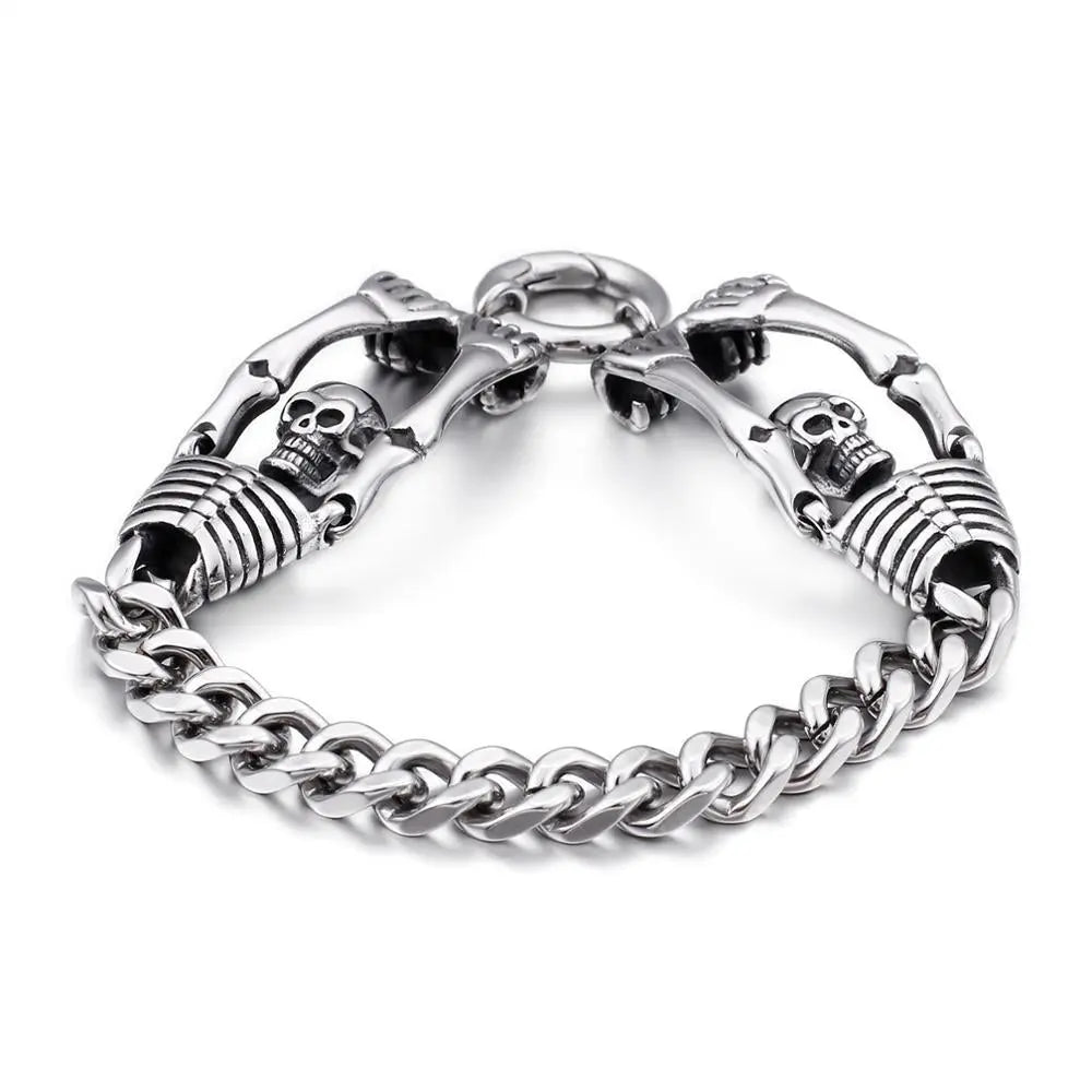 Skull Skeleton Stainless Steel Retro Bracelet - Vrafi Jewelry