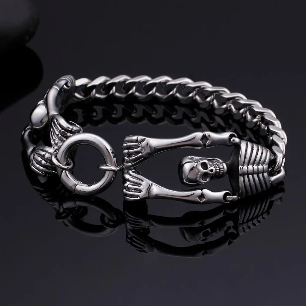 Skull Skeleton Stainless Steel Retro Bracelet - Vrafi Jewelry