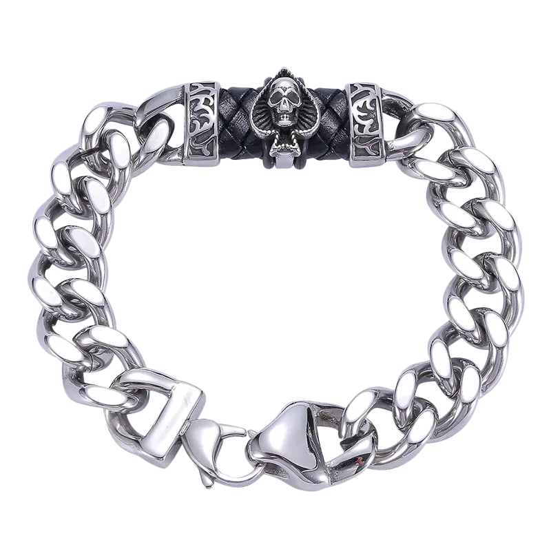 Skull Spade Cuban Link Stainless Steel Bracelet VRAFI