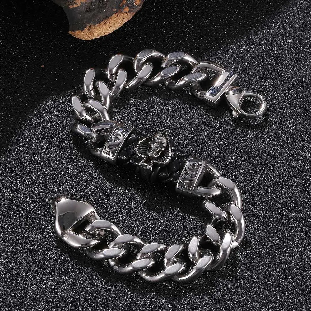Skull Spade Cuban Link Stainless Steel Bracelet VRAFI