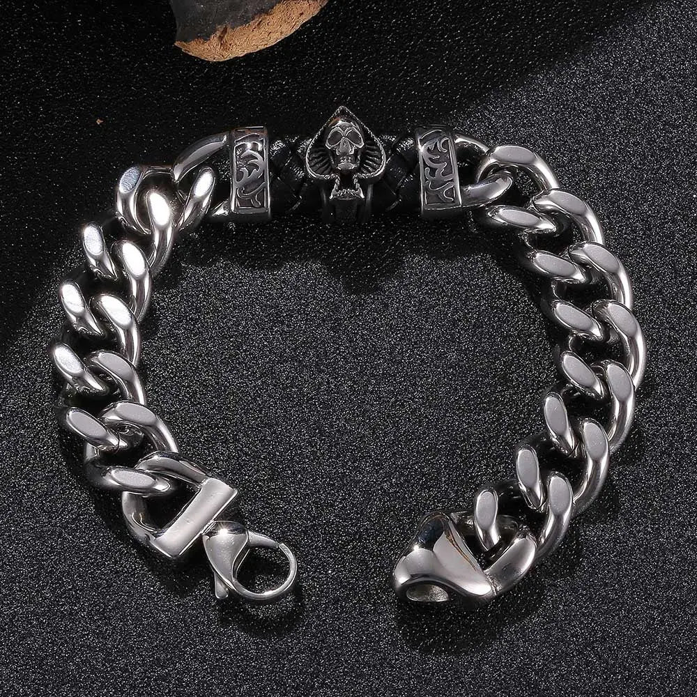 Skull Spade Cuban Link Stainless Steel Bracelet VRAFI